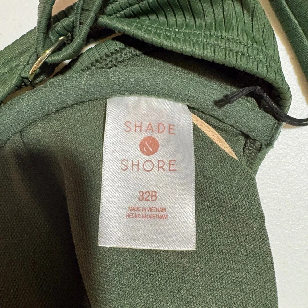 Shade & Shore Women Olive Green Ribbed Underwire Bikini Top Removable‎ Pads NWT